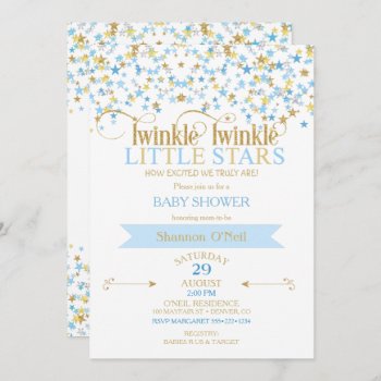 Twinkle Little Star Gold & Baby Blue Boy Twins Invitation by nawnibelles at Zazzle