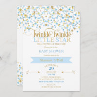 Twinkle Little Star Gold & Baby Blue Invitation