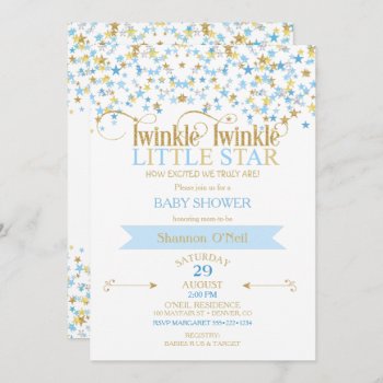 Twinkle Little Star Gold & Baby Blue Invitation by nawnibelles at Zazzle