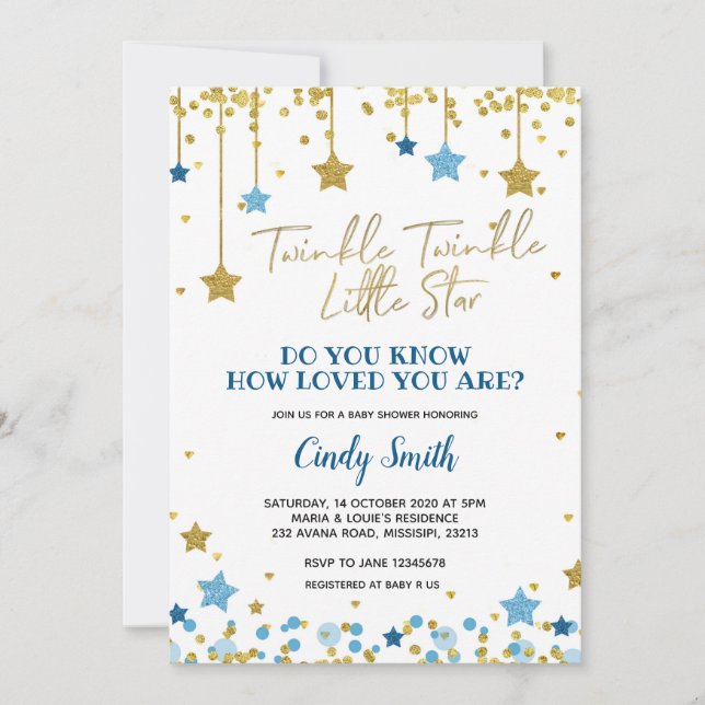 Twinkle Little Star Gold Baby Shower Invitation (Front)