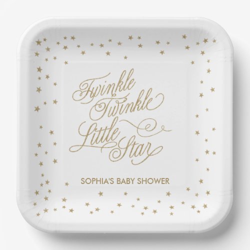 Twinkle Little Star Gold Baby Shower  Paper Plates