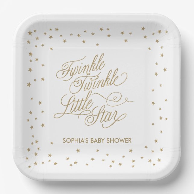 Twinkle Little Star Gold Baby Shower  Paper Plates (Front)