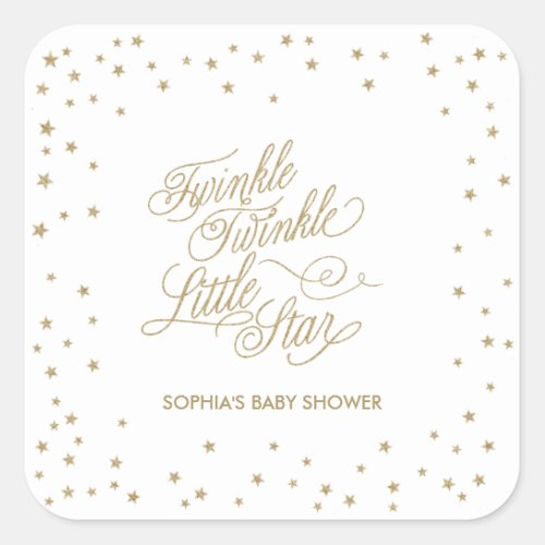 Twinkle Little Star Gold Baby Shower  Square Sticker