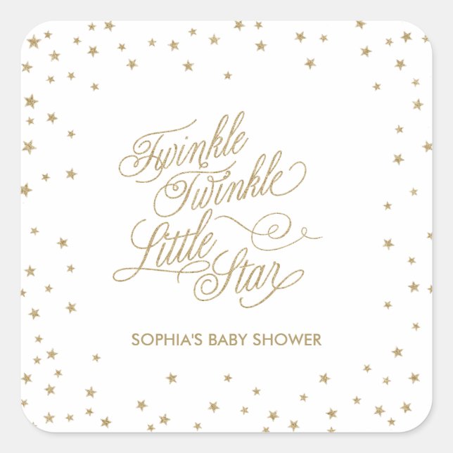 Twinkle Little Star Gold Baby Shower  Square Sticker (Front)