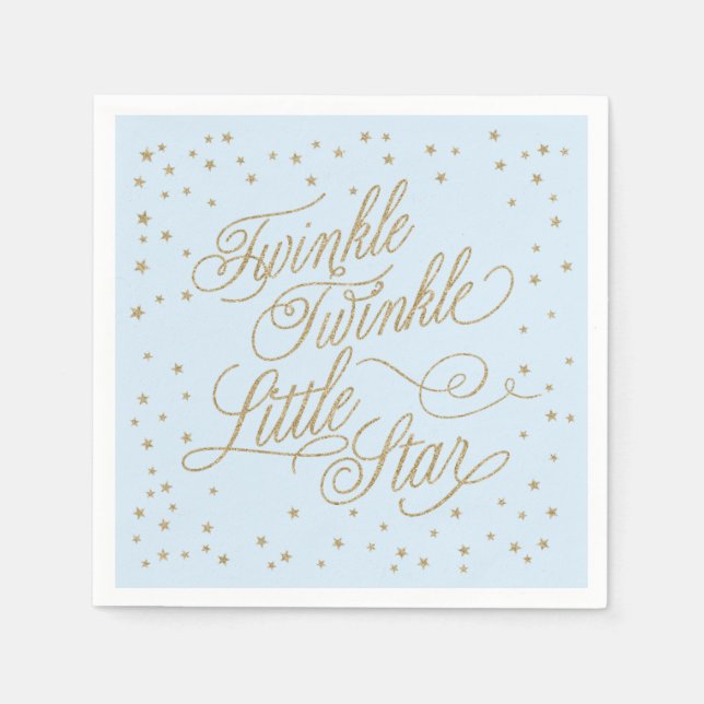 Twinkle Little Star Gold & Blue Baby Shower Paper Napkins (Front)