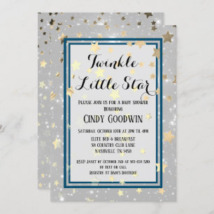 Twinkle Little Star Gold Glitter Baby Shower Invitation