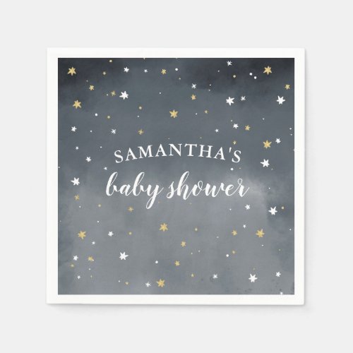 Twinkle little star gold glitter white baby shower napkins