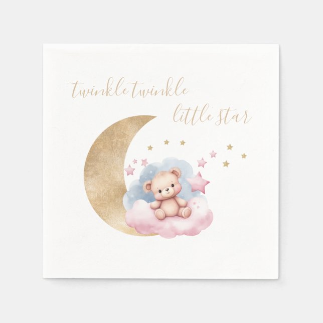Twinkle Little Star Gold Moon Baby Shower Napkins (Front)