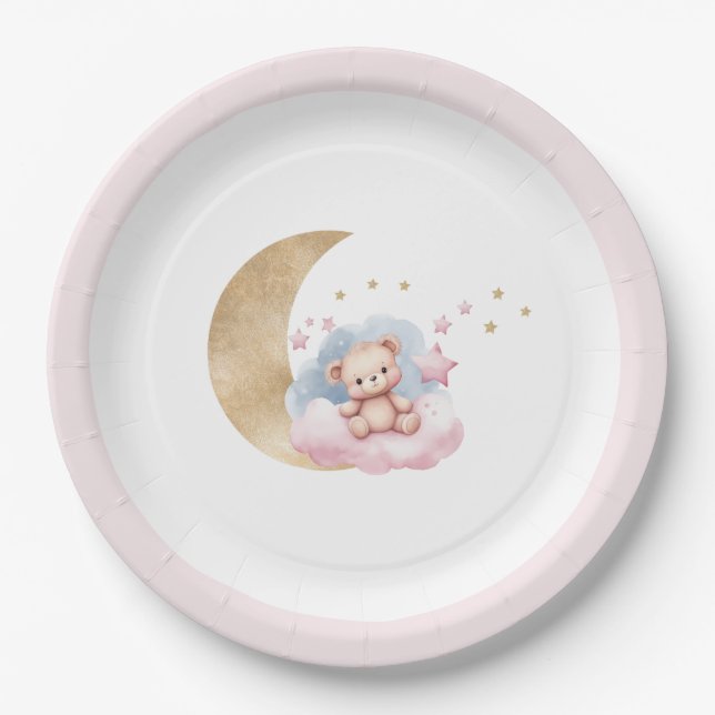 Twinkle Little Star Gold Moon Baby Shower Paper Plates (Front)