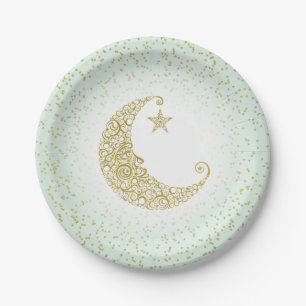 Twinkle Little Star Gold Moon Mint Paper Plates