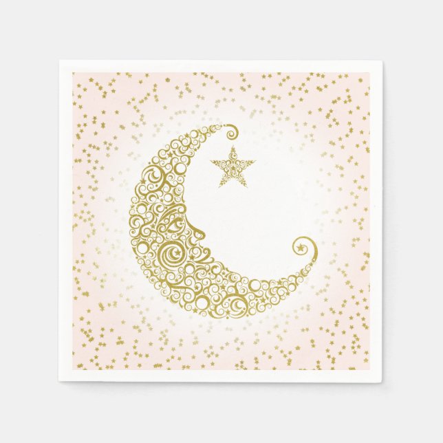 Twinkle Little Star Gold Moon Pink Napkin (Front)