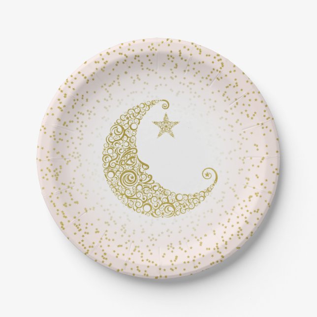 Twinkle Little Star Gold Moon Pink Paper Plates (Front)