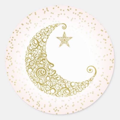 Twinkle Little Star Gold Moon Sticker Pink