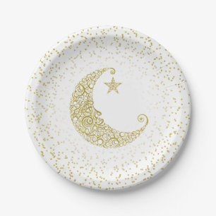 Twinkle Little Star Gold Moon White Paper Plates