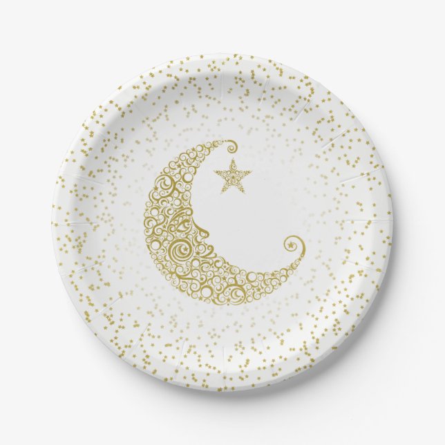 Twinkle Little Star Gold Moon White Paper Plates (Front)