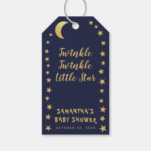 Twinkle Little Star Gold Navy Blue Boy Baby Shower Gift Tags