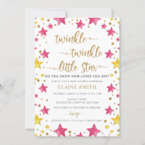 Twinkle little Star Gold Pink Girl Baby Shower Invitation