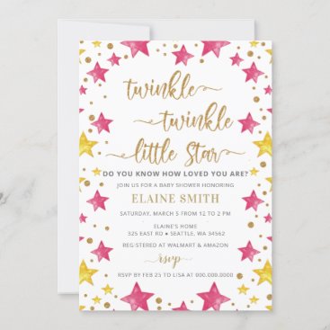 Twinkle little Star Gold Pink Girl Baby Shower Invitation