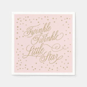 Twinkle Little Star Gold & Pink Girl Baby Shower Paper Napkins