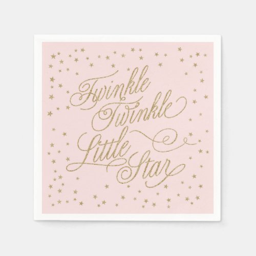 Twinkle Little Star Gold  Pink Girl Baby Shower Paper Napkins