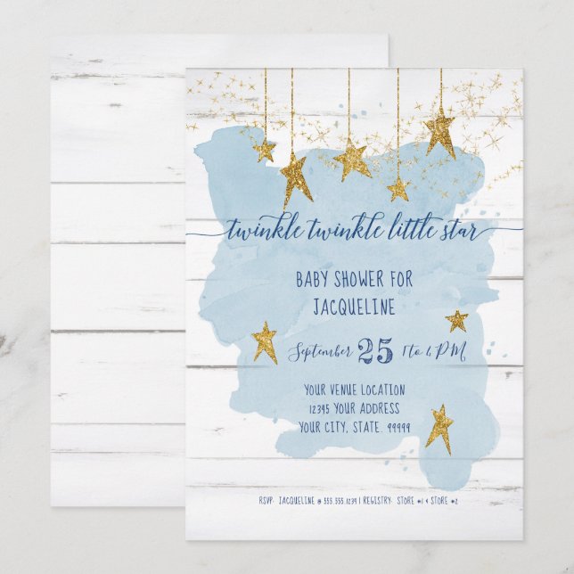 Twinkle Little Star Gold Wood Boy Baby Shower Invitation (Front/Back)