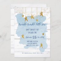 Twinkle Little Star Gold Wood Boy Baby Shower Invitation