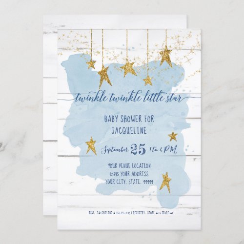 Twinkle Little Star Gold Wood Boy Baby Shower Invitation