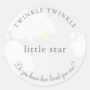 Twinkle Little Star Gray Baby Shower Classic Round Sticker