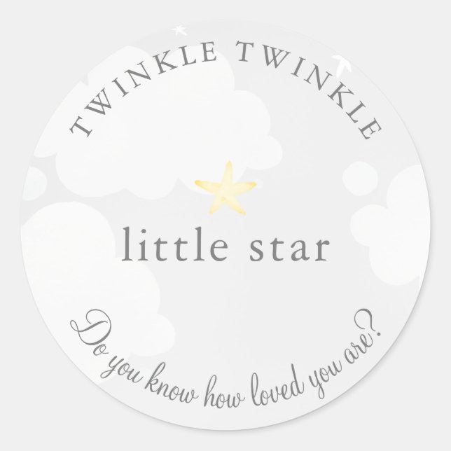 Twinkle Little Star Gray Baby Shower Classic Round Sticker (Front)