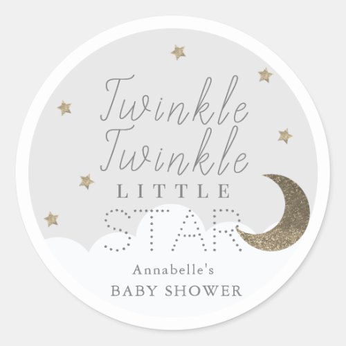 Twinkle Little Star Gray Baby Shower Classic Round Sticker