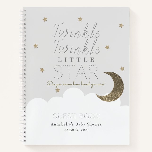 Twinkle Little Star Gray Baby Shower Guest Book (Front)