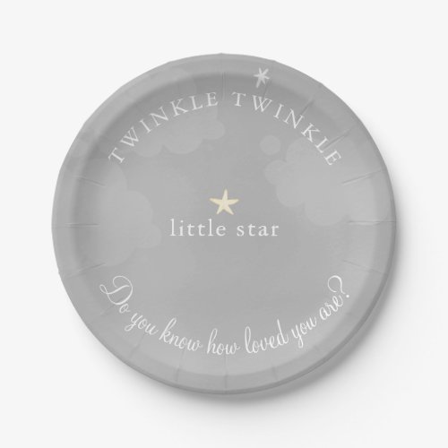 Twinkle Little Star Gray Baby Shower Paper Plates