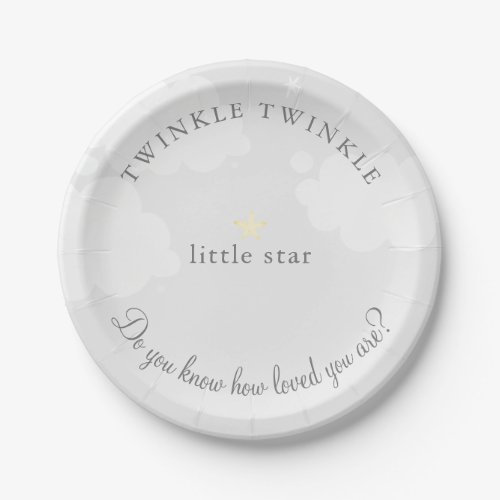 Twinkle Little Star Gray Baby Shower Paper Plates