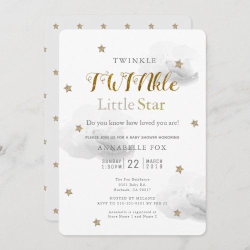Twinkle Little Star  Gray Cloud Twin Baby Shower Invitation