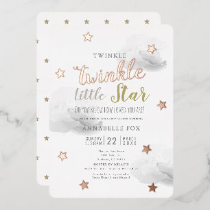 Twinkle Little Star Gray Clouds Baby Shower Foil Invitation