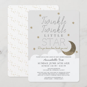 Twinkle Little Star Gray Drive-by Baby Shower Invitation