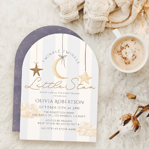 Twinkle Little Star Gray Stripes Baby Shower Invitation