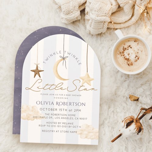 Twinkle Little Star Gray Stripes Baby Shower Invitation