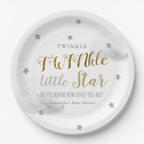 Twinkle Little Star Gray Twin Baby Shower Paper Plates