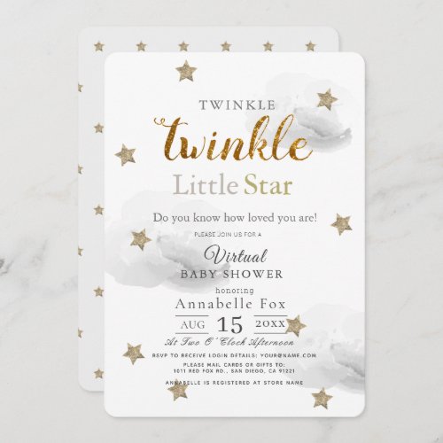 Twinkle Little Star Gray Virtual Baby Shower Invitation
