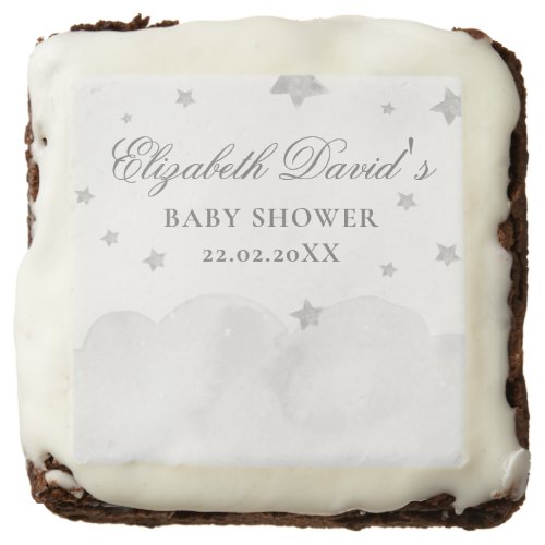 Twinkle Little Star Grey Baby Shower Brownie - Twinkle Little Star Grey Blue Baby Shower Brownie  features watercolor clouds and grey stars.
You can edit/personalize whole Template.
If you need any help or matching products, please contact me. I am happy to create the most beautiful personalized products for you!