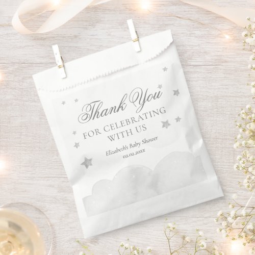 Twinkle Little Star Grey Baby Shower Favor Bag - Twinkle Little Star Grey Baby Shower Favor Bag features watercolor clouds and grey stars.
You can edit/personalize whole Template.
If you need any help or matching products, please contact me. I am happy to create the most beautiful personalized products for you!