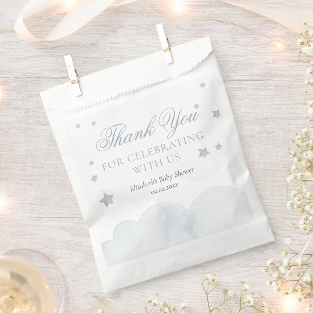 Twinkle Little Star Grey Blue Baby Shower Favor Bag (Clipped)