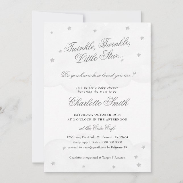 Twinkle Little Star Grey Elegant Baby Shower Invitation (Front)