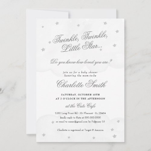 Twinkle Little Star Grey Elegant Baby Shower Invitation - Twinkle Little Star Blue Grey Elegant Baby Shower Invitation 