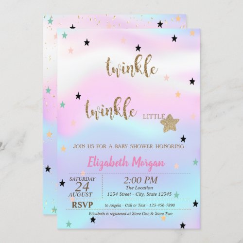 Twinkle Little Star Holographic Baby Shower Invitation