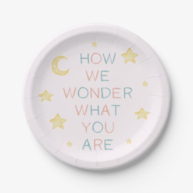 Twinkle Little Star How We Wonder Gender Reveal Paper Plates (Front)