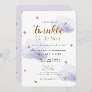 Lavender and Gold Baby shower invitation, Twinkle Little Star