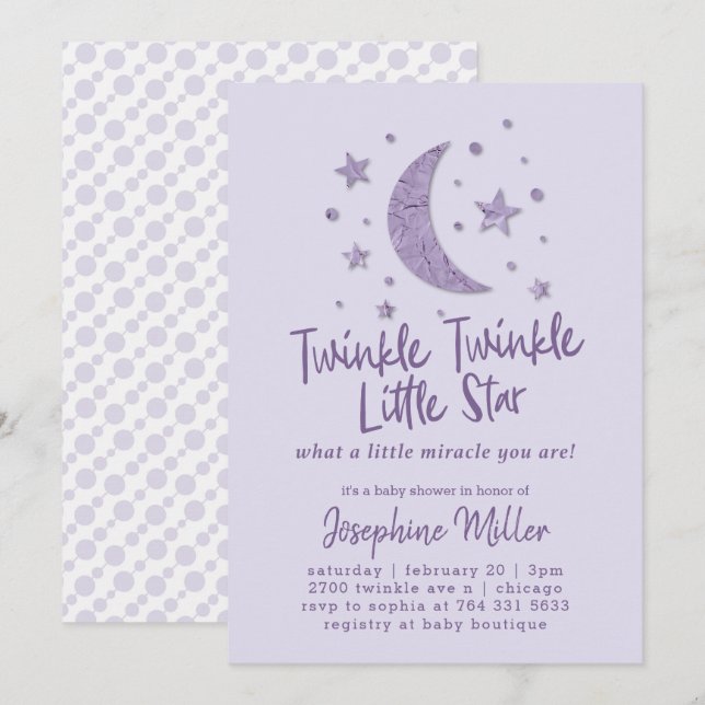 Twinkle Little Star Lavender Baby Shower Invitation (Front/Back)