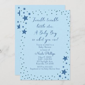 Twinkle Little Star Light Blue Boy Baby Shower Invitation by printabledigidesigns at Zazzle
